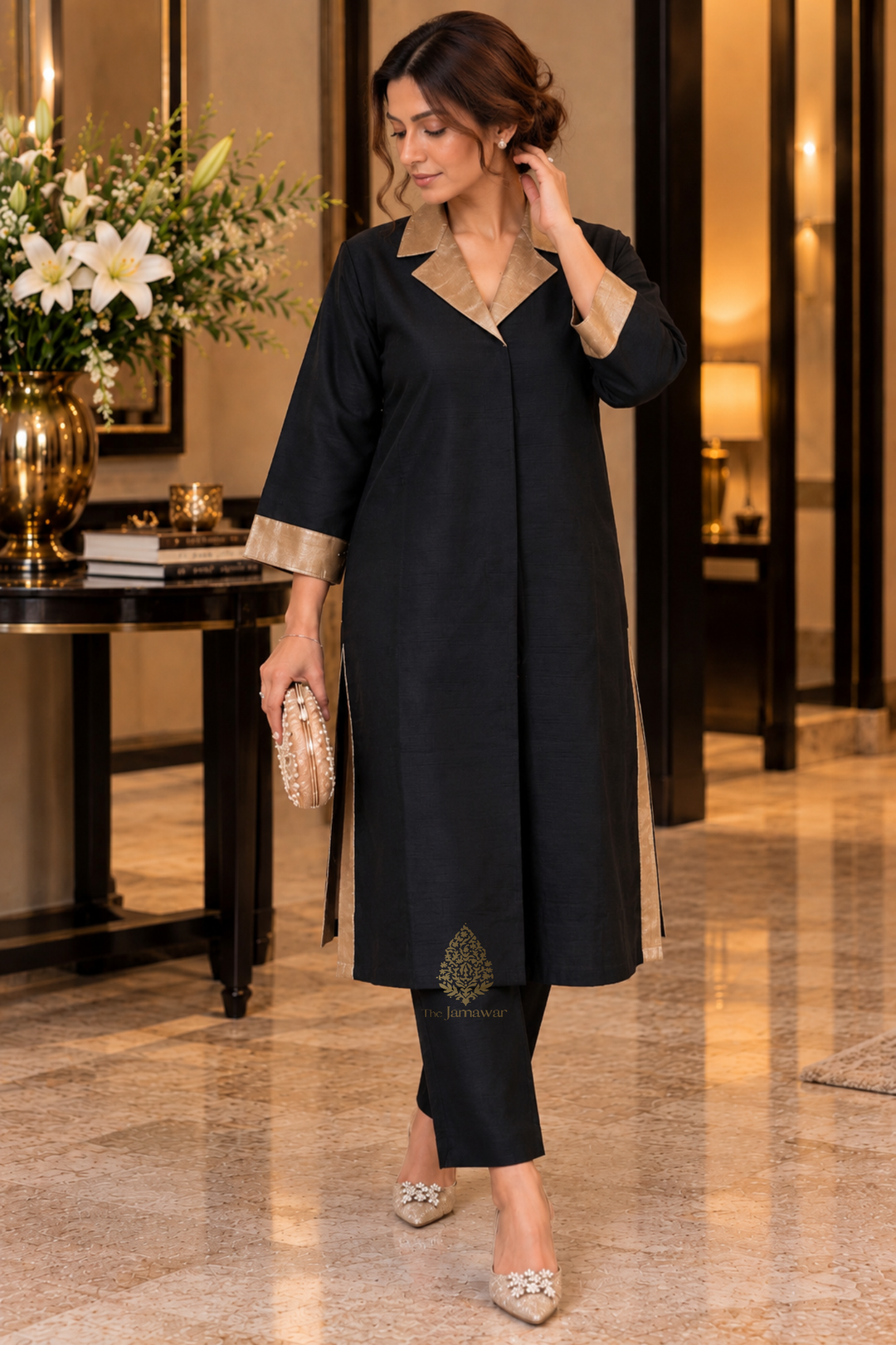 Black Gold Zari Woven Raw Silk Co-ord Set