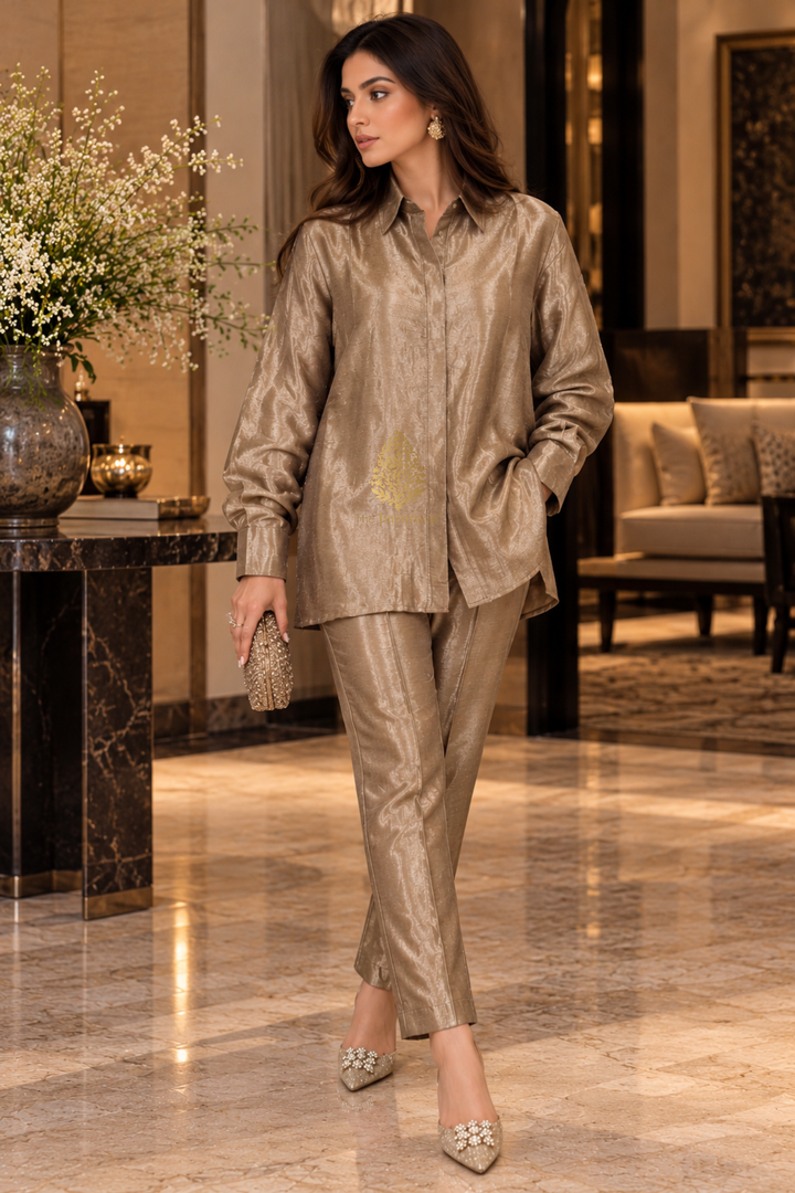 Champagne Gold Zari Woven Wool Co-ord Set