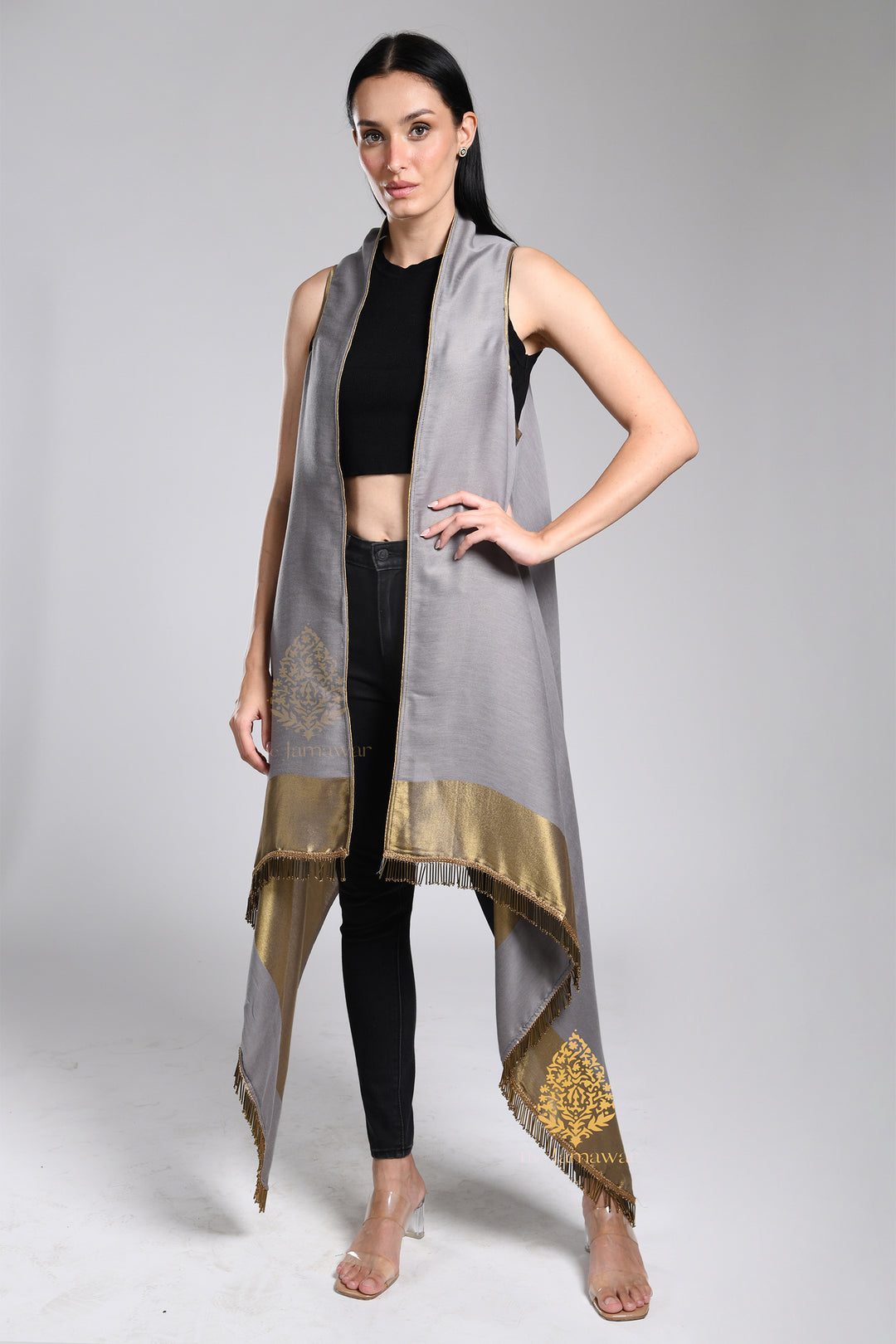Reversible Metallic Drape Cape Stole