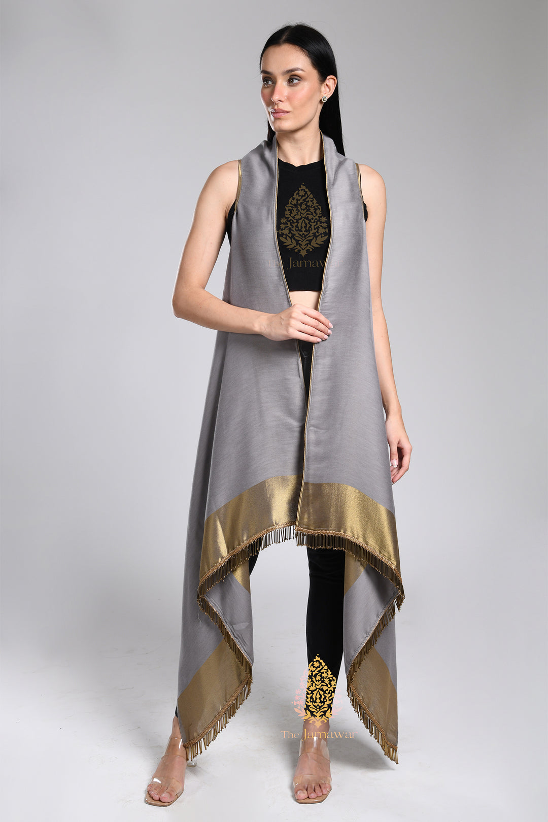Reversible Metallic Drape Cape Stole