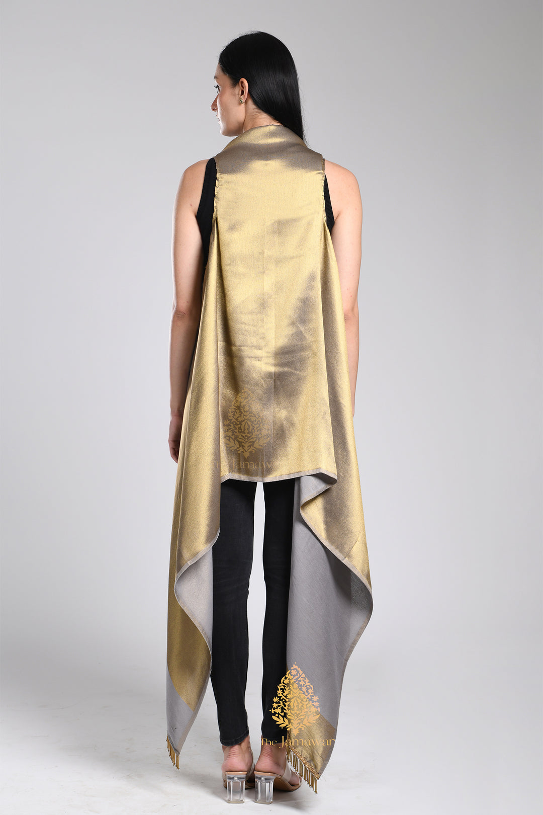 Reversible Metallic Drape Cape Stole