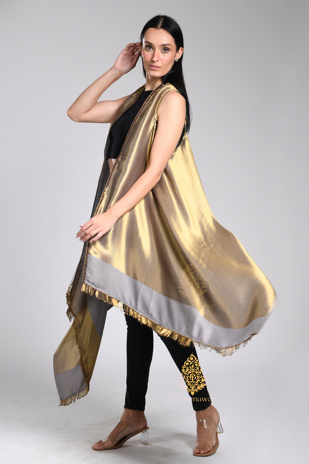 Reversible Metallic Drape Cape Stole