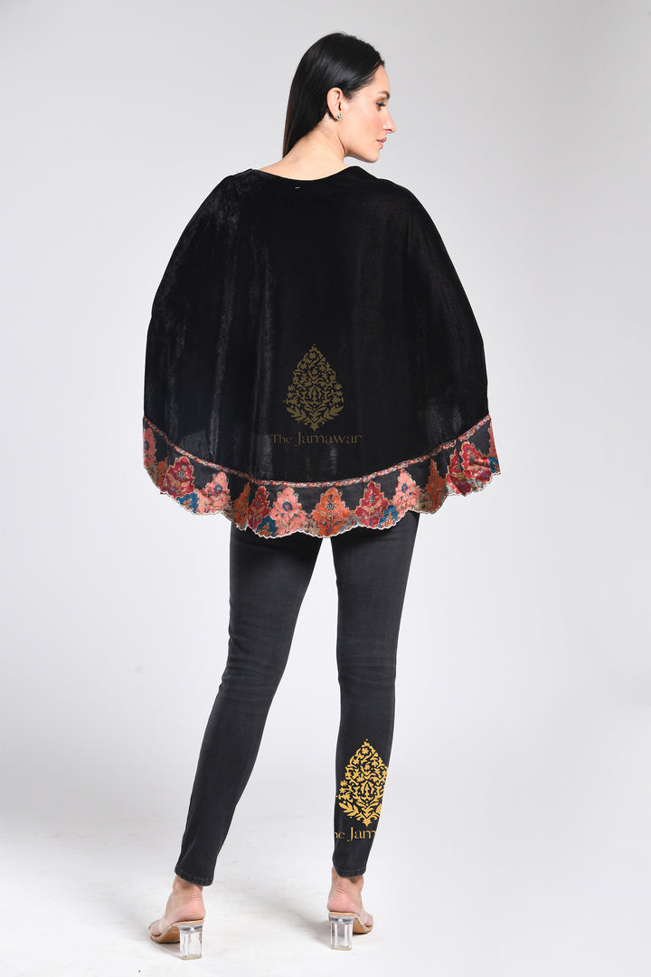 Pure Velvet Cape with Zari Borders & Crystal Handwork