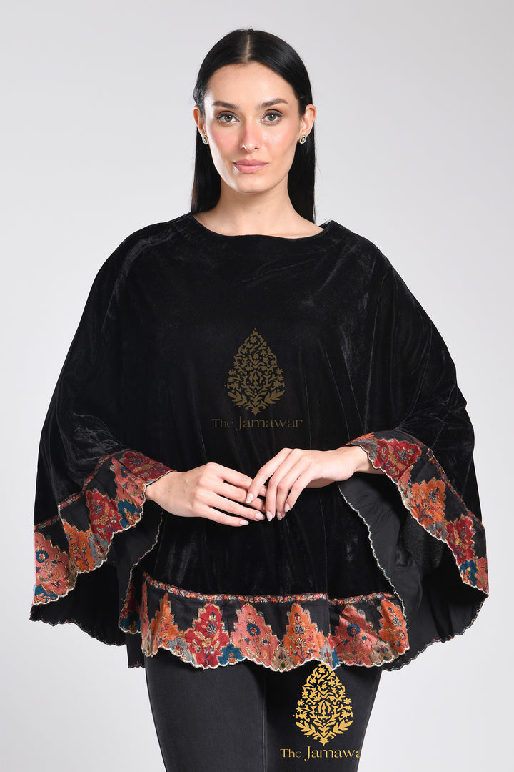 Pure Velvet Cape with Zari Borders & Crystal Handwork
