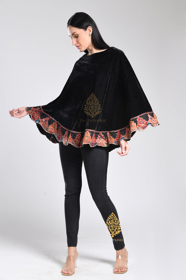 Pure Velvet Cape with Zari Borders & Crystal Handwork