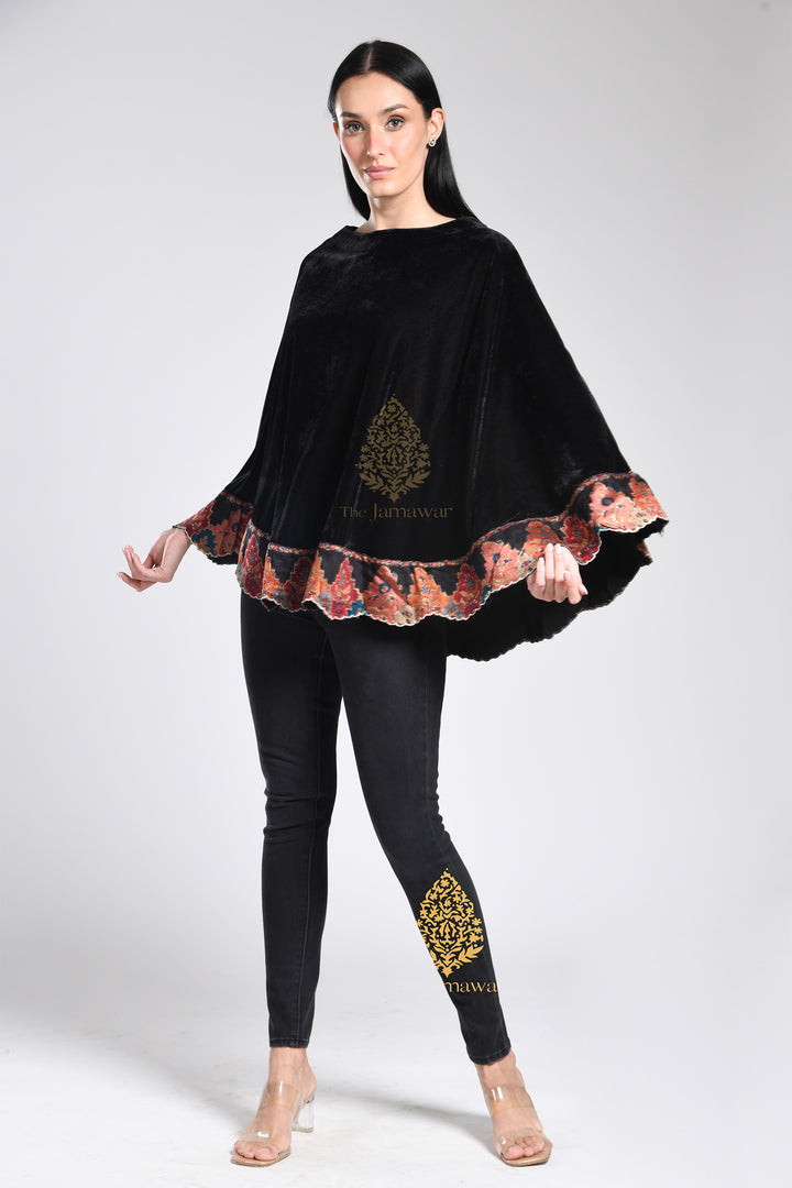 Pure Velvet Cape with Zari Borders & Crystal Handwork