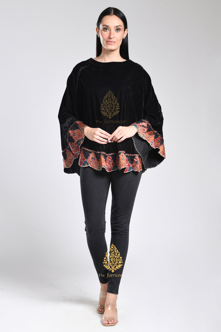 Pure Velvet Cape with Zari Borders & Crystal Handwork