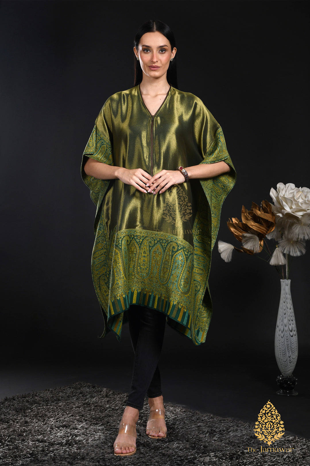 Olive Gold Silk Kaftan