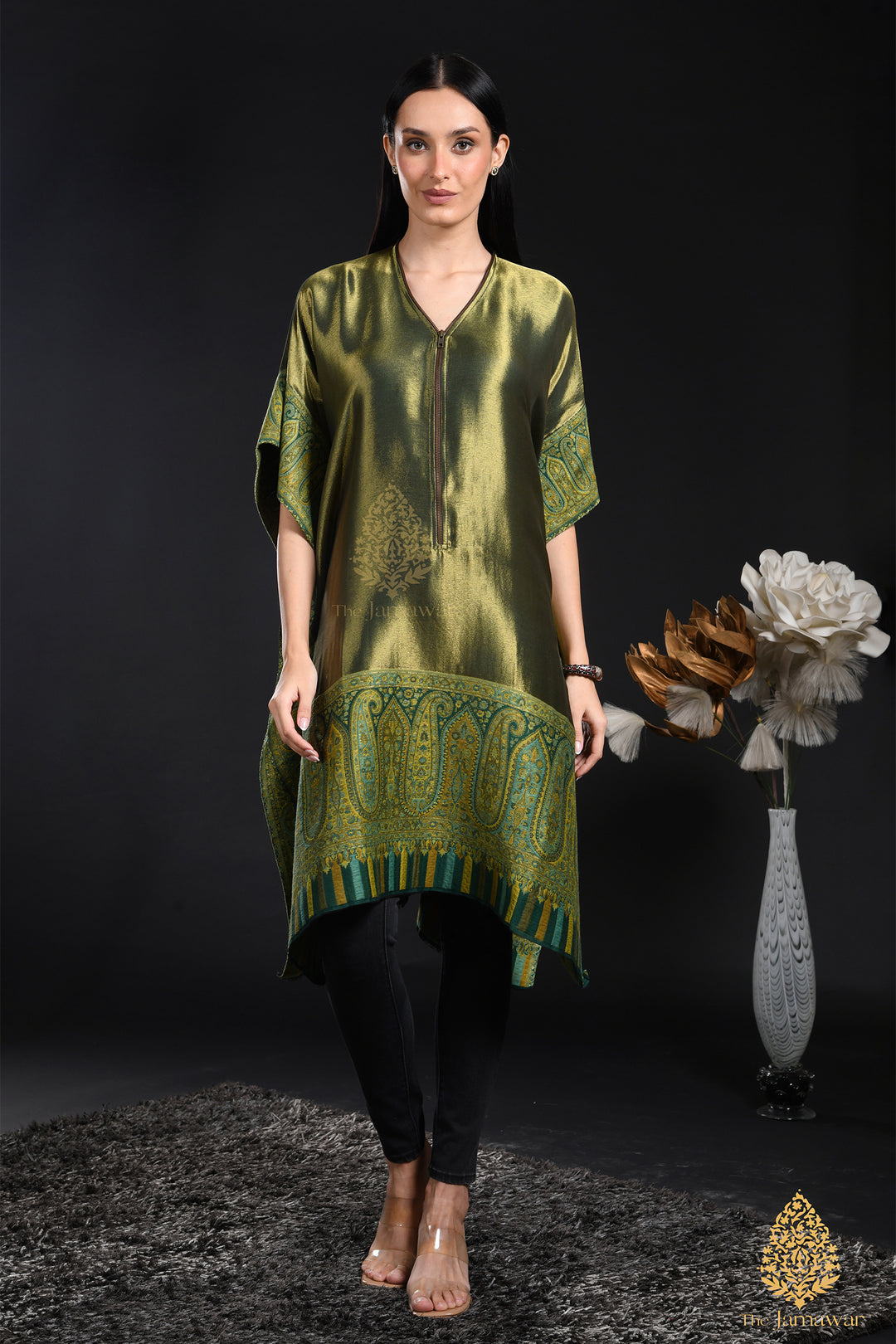 Olive Gold Silk Kaftan