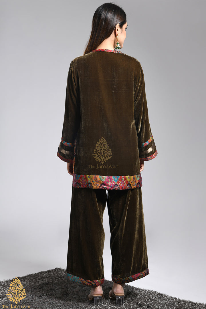 Olive Velvet Jamawar Ensemble