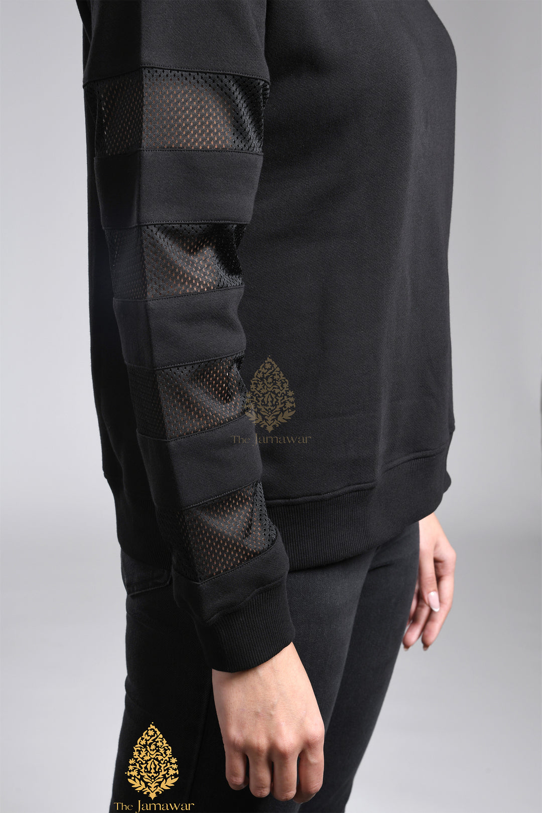 V-Neck Net Sleeves Fleece Sweatshirt
