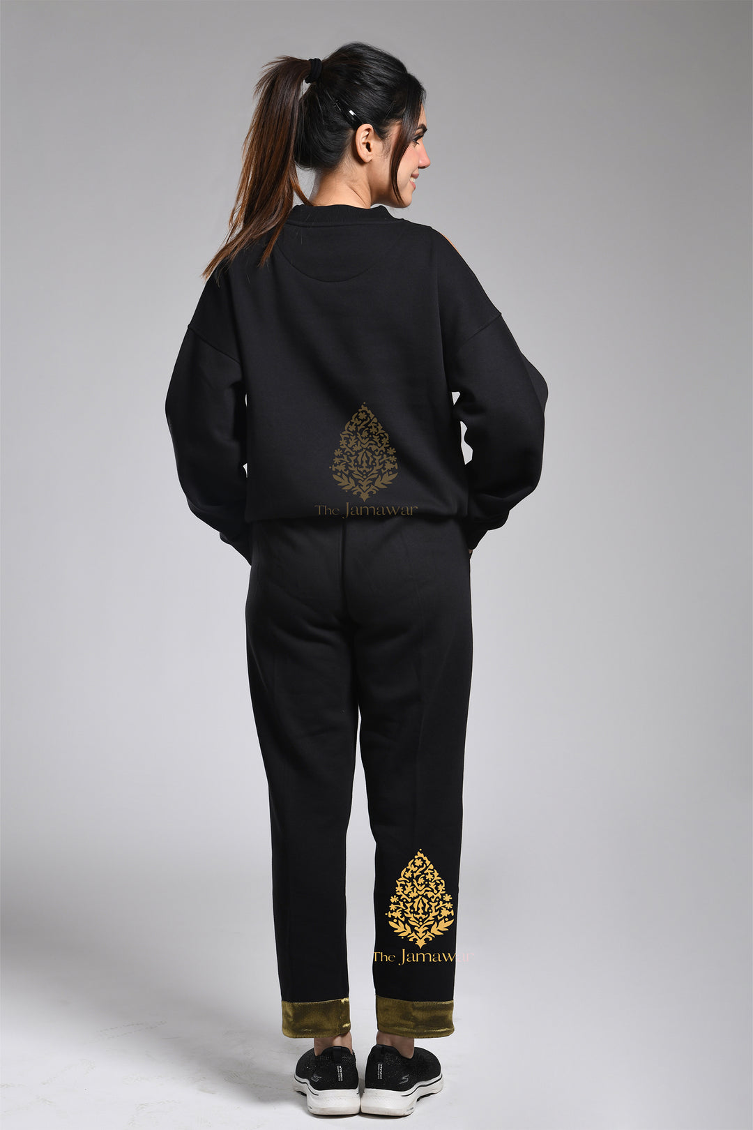 Off-Shoulder Gold Sweatshirt with Pants Full Set