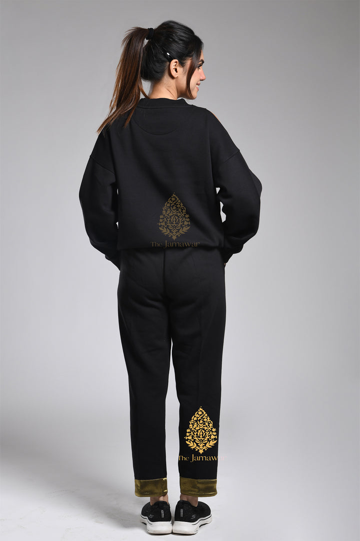 Off-Shoulder Gold Sweatshirt with Pants Full Set