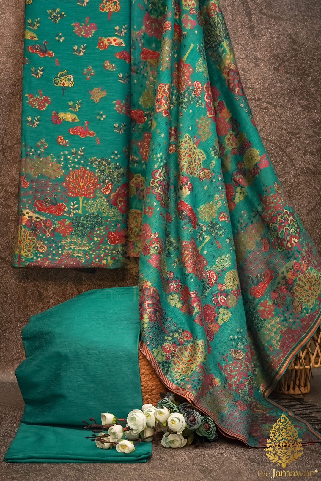 Bageecha Inspired Green Unstitched Pure Silk Suit - TJ-018