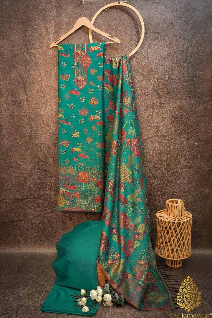 Bageecha Inspired Green Unstitched Pure Silk Suit - TJ-018