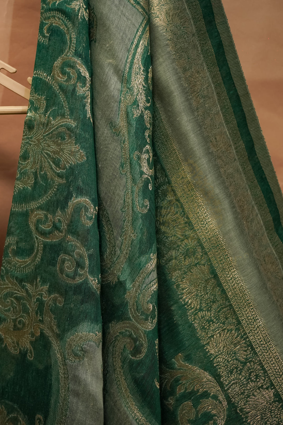 Banarsi Design Bottle Green Pure Silk Unstitched Suit - TJ-019