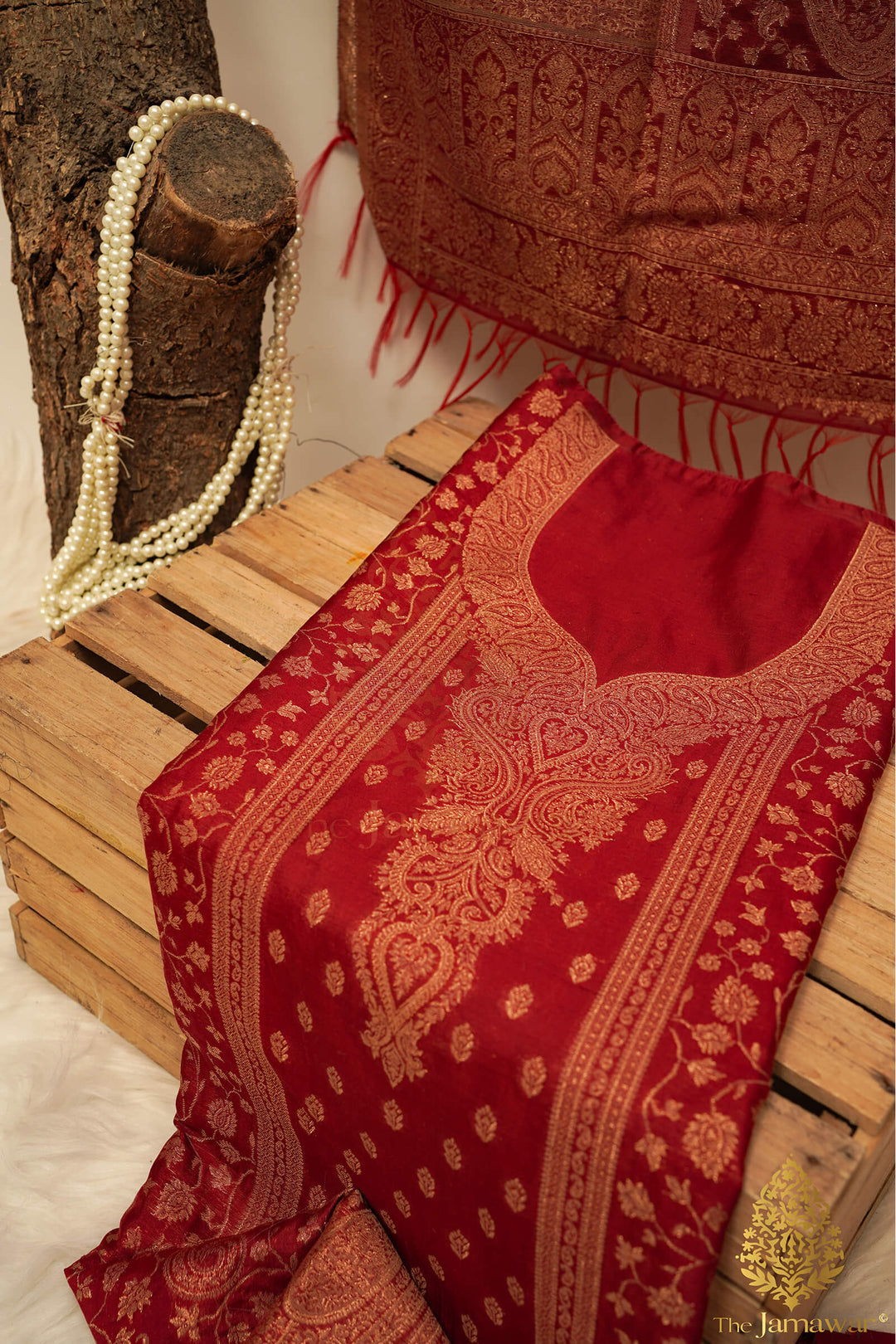 Traditional Red Unstitched Suit Pure Silk