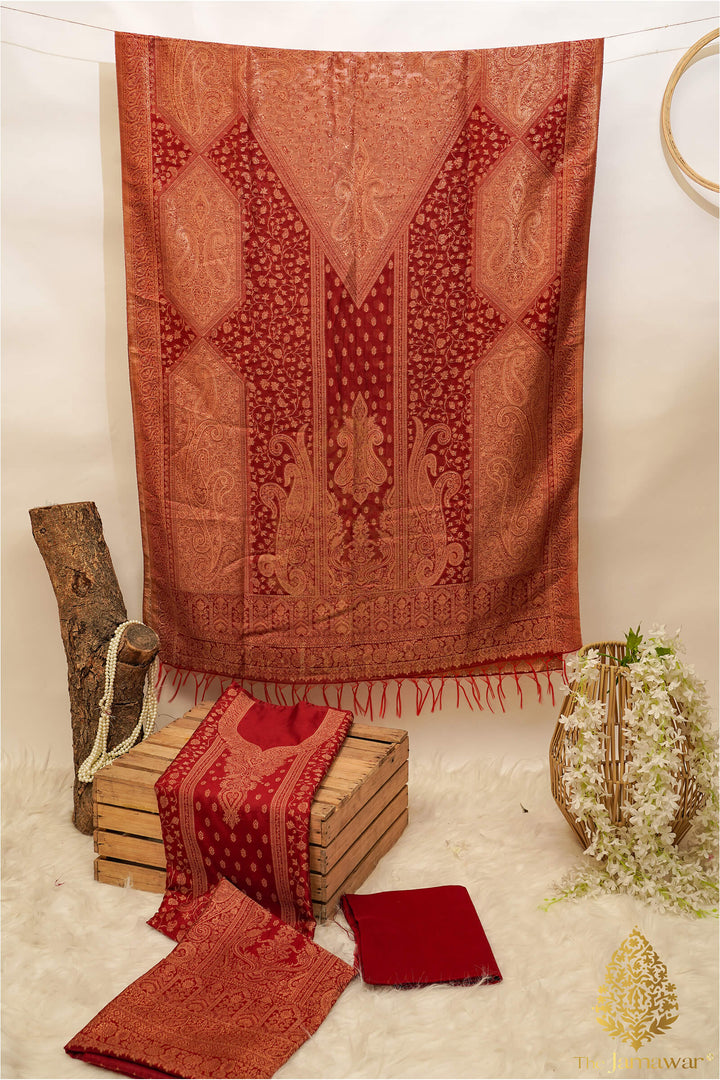 Traditional Red Unstitched Suit Pure Silk