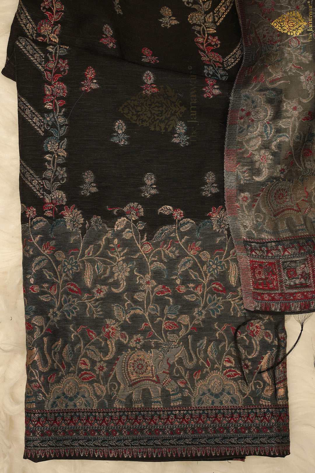 Traditional Black Unstitched Suit Pure Silk