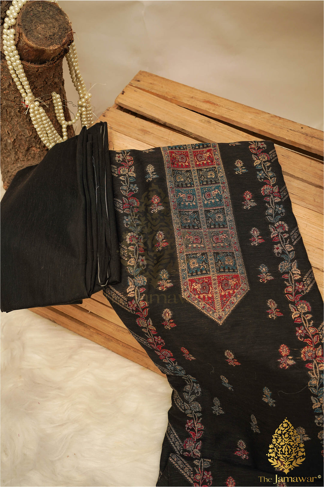 Traditional Black Unstitched Suit Pure Silk