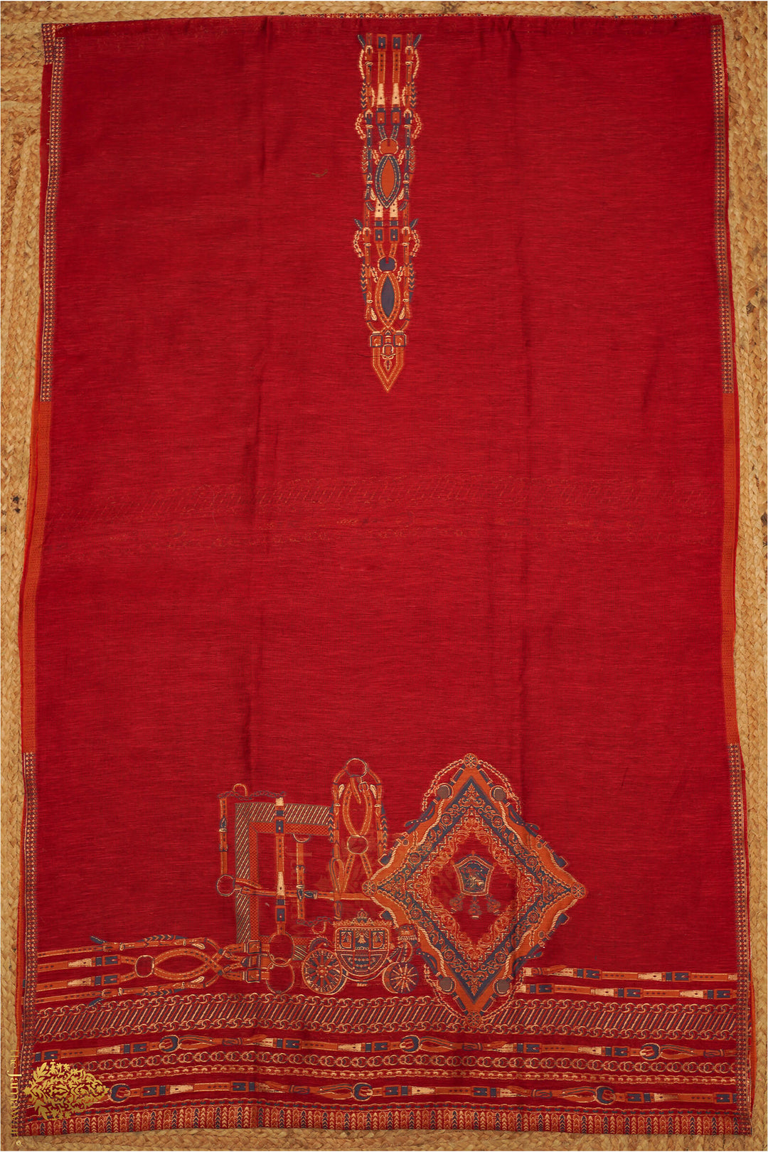 Traditional Red Unstitched Suit Pure Silk