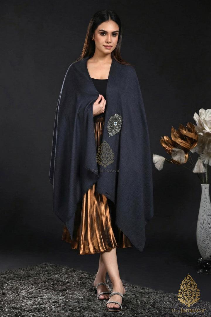 Grey Wool Wrap with peacock Brooch