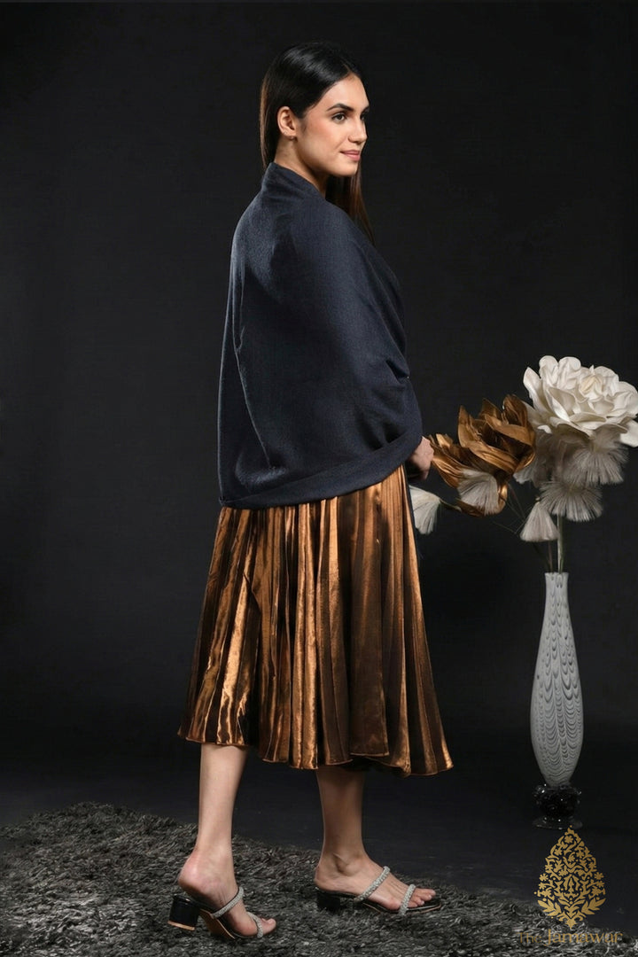 Grey Wool Wrap with peacock Brooch
