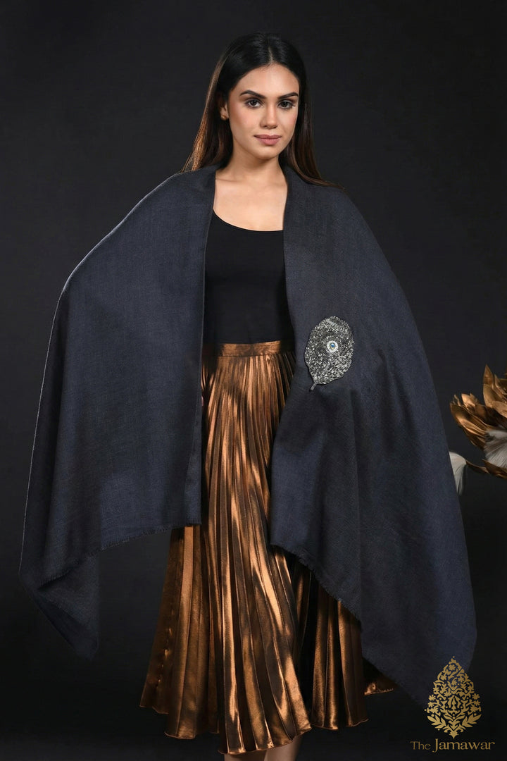 Grey Wool Wrap with peacock Brooch