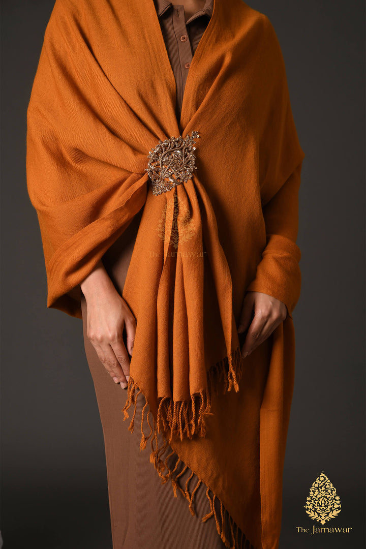 Burnt Orange Wool Wrap with Gold Brooch